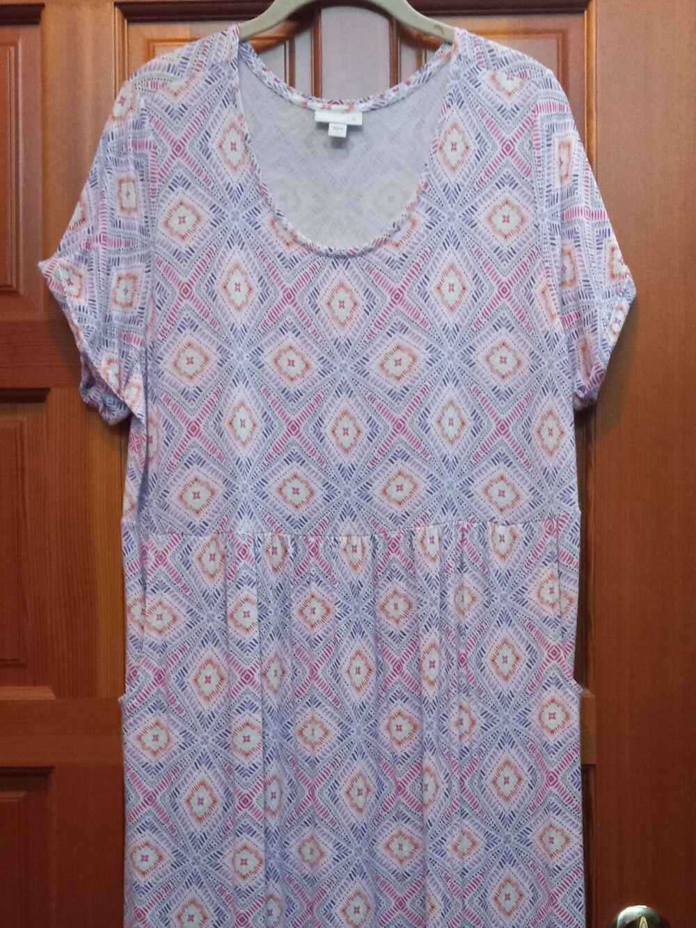 J. Jill Geometric Scoop Neck Short Sleeve Dress — Blue & Pink